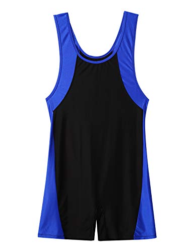 image for TSSOE Men Sports Wrestling Singlet Sleeveless Jumpsuit Patchwork Short