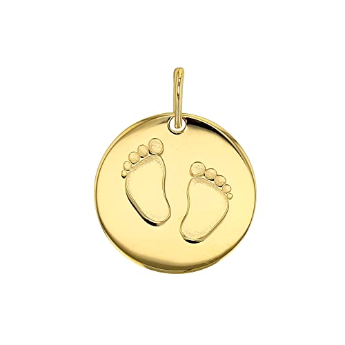 Pendentif pieds bébé or 18k gravé : cadeau de naissance idéal