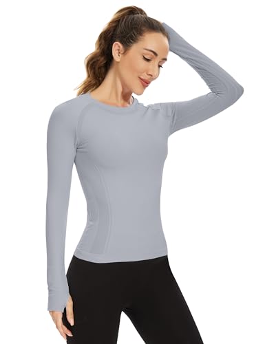 Image of MathCat Workout Shirts for Women Long Sleeve, Workout Tops for Women, Quick Dry Gym Athletic Tops,Seamless Yoga Shirts XS-XL