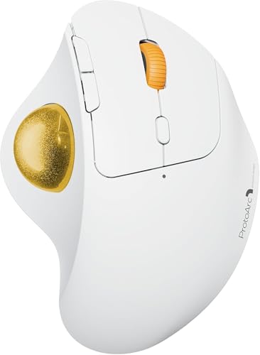 Image of ProtoArc Wireless Trackball Mouse, EM04 Ergonomic Bluetooth Rollerball Mouse Rechargeable Computer Laptop Mouse Thumb Control Mice, Compatible with PC, iPad, Mac, Windows-White Mouse Yellow Ball