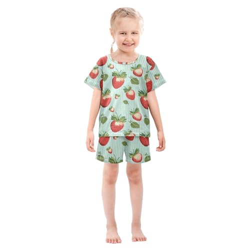 ALAZA Strawberries Stripes Pajama Set Short Sleeve Sleepwear Soft Lounge Nightwear3