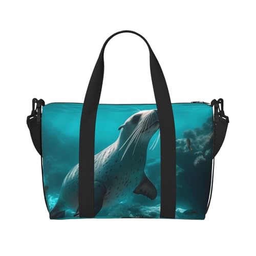 Carry On Duffle Bags Overnight Weekender Bags for Women, Sunshine Blue Ocean Seal Personal Item Travel Bag, Travel Essentials Sport Gym Bag for Men Women