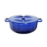 Molung Schmortopf aus emailliertem Gusseisen, 5 Quart mit Deckel, robuster Schmortopf, zum Braten, Backen, Schmoren, Emailliertes Kochgeschirr (Skydeep Blue)
