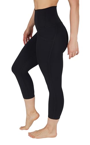 Yogalicious High Waist Squat Proof Yoga Capri Leggings with Pockets for Women - Black Lux Super High Waist with Pocket - Large