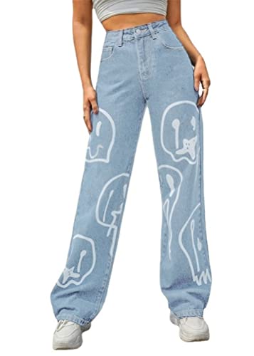ORANDESIGNE Y2K Trendy Slim Slim Ripped Jeans Cintura Alta Pantalones de Pierna Recta Mujeres Jeggings Denim Jean Legging Damas O Azul Claro 3XL
