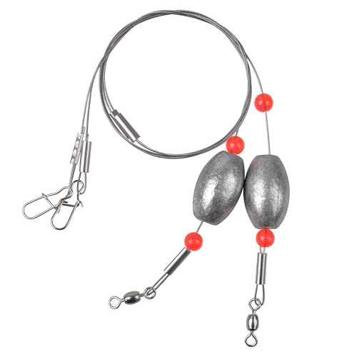 FUSIGO Egg Fishing Sinker Weight Rigs, 6pcs Flounder Rig Saltwater Bottom Rigs Stainless Steel Wire Leader with Egg Sinker Catfish Carolina Rigs Fishing Ready Rigs for Trout Drum Redfish Fishing 1OZ