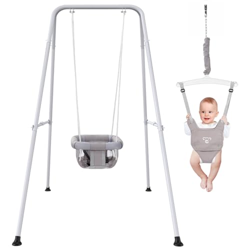 2 in 1 Baby Jumper with Swing, Baby Swing Indoor and Outdoor Use, Baby Jumpers and Bouncers, Toddler Swing with Foldable Stand