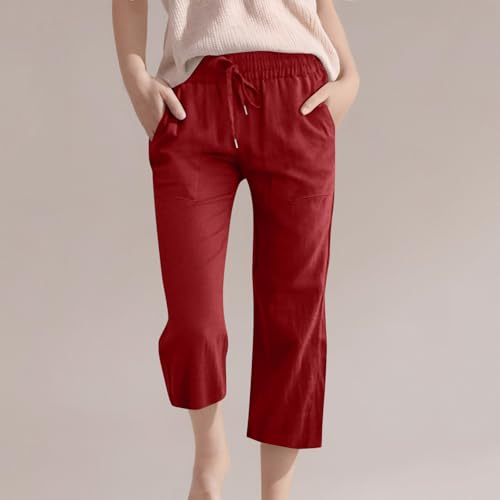 Capri Pants for Teen Girls Casual 2025 Summer Drawstring High Waist Linen Pants Trendy Wide Leg Cropped Trousers2