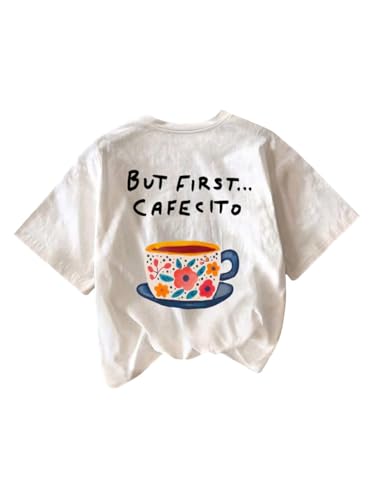 Image of RoseSeek Women's Graphic Letter Tee Crew Neck Drop Shoulder Trendy Summer T Shirt Short Sleeve Vintage Car Print Top