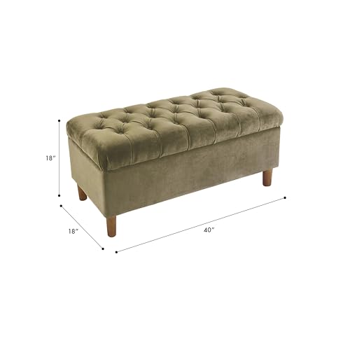 Image of HomePop 40 inch Ainsley Button Tufted Storage Bench - Light Sage Green Velvet