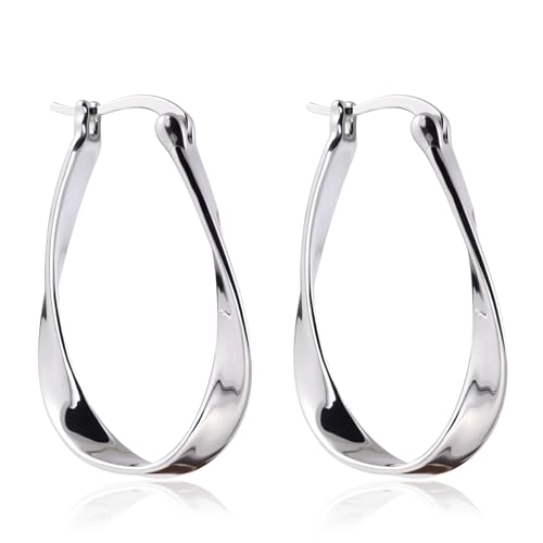 Sterling Silver Hoop Earrings Lightweight Hypoallergenic Spiral Twist Mobius Earrings for Women