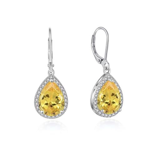 Image of YONVUN Crystal Gemstone Drop Dangle Leverback Earrings Dangly Hanging Teardrop Oval Pear Zircon Diamond Ruby Sapphire Emerald Silver Jewelry Set Gift for Wife Mom Daughter Girlfriend