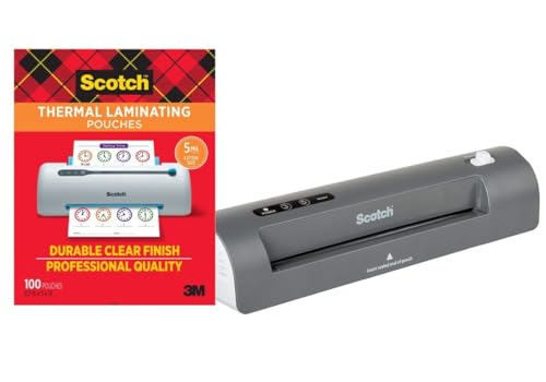 Image of Bundle of Scotch Thermal Laminator TL901X + Scotch Thermal Laminating Pouches, 100 Count, 5 mil, Fits Letter Sized Paper (8.9 in. x 11.4 in.)