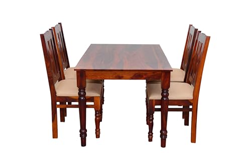 Image of Sheesham Wood 4-Seater Dining Table Set with Cushioned Chairs | Solid Wooden Furniture for Home & Kitchen (Maple, 4 Seater)