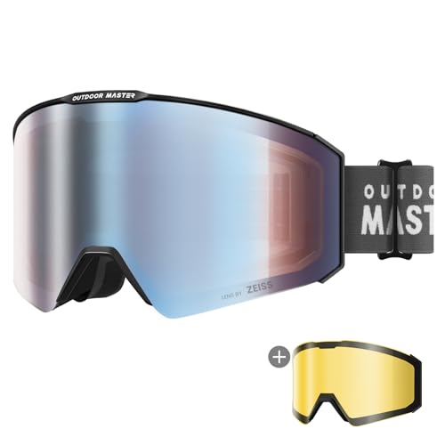 OutdoorMaster Falcon Ski Goggles Lens by ZEISS, OTG Snowboard Goggles Anti-fog, Magnetic Interchangeable Lens, Snow Goggles for Men & Women, BlueFrozen Vlt 18.6%