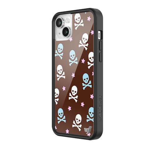 Wildflower Cases - Compatible with iPhone 13/14 | Protective Black Bumper, 6.5ft Drop Test Certified, Women Owned Small Business | Trendy Brown White Pirate Skulls | Cross Bones by Wildflower - Used condition - Image 2