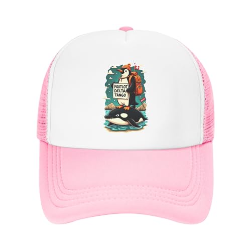 Resist Penguin FDT Trucker Hat Foxtrot Delta Tango Baseball Cap Mesh Back Adjustable Hats for Kids - Pink