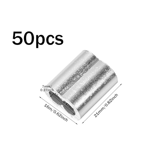 Futuhada 50 Stück Aluminium Crimphülsen, 5mm Drahtseilklemmen Alu Pressklemmen für Stahlseil Seil Kabel, Ovalklemmen für Seilbefestigung und Kabelsicherung