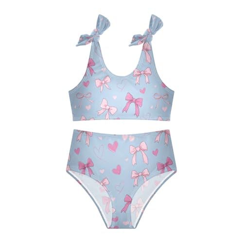 Wusikd Hearts Pink Girls Swimsuits Two Piece Bows Ribbons Swimwear Bikini Set for for Girls Size 3T3