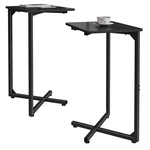 NEFROM C-Shaped End Tables, Sofa TV Trays Set of 2, Small Couch Side Table for Living Room, Bedroom, Bedside ET-X-BKW2