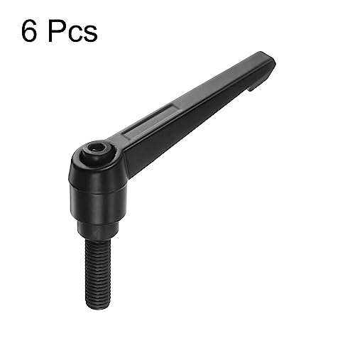 Image of HARFINGTON 6pcs Adjustable Clamping Lever Handles M10 x 30mm Male Thread Bolt Knobs Rotating Screw Locking Quick Release Ratchet Push Button Handle, Black