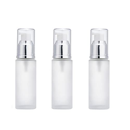 3PCS 30ml/1oz Empty Refillable Clear Frosted Glass Cosmetic Lotion Bottle Travel Toiletries Container Pump Dispenser Vials Pot Jars for Cream Foundation Emulsion Essencial Oil