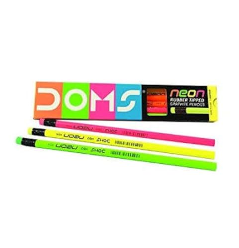 Doms Neon Rubber Tipped HB/2 Graphite Pencils Box Pack | Non-Toxic | Free Sharpner Inside The Box | Easy & Smooth Sharpening | Pack Of 20 Pencils