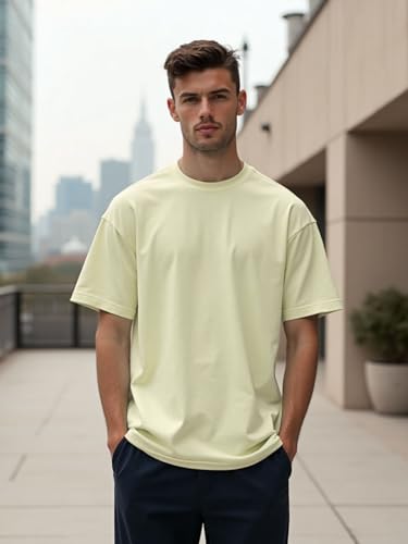Image of Nobero 100% Cotton Oversized T Shirts for Men Stylish | Oversized Fit | Solid T Shirts for Men 180 GSM Combed Cotton | Round Neck Half Sleeve