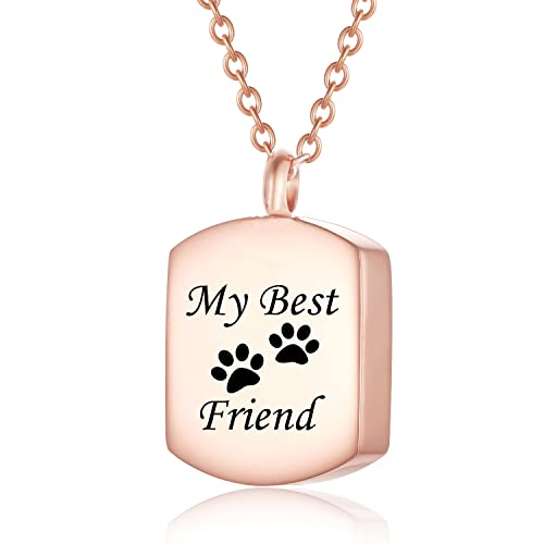Urn Necklaces for Cat Dog Ashes My Best Friend and Paw Print Engraved Pet Cremation Jewelry for Ashes Stainless Steel Keepsake Memorial Pendant Ash Holder Cremation Urn Necklace for Women Men,