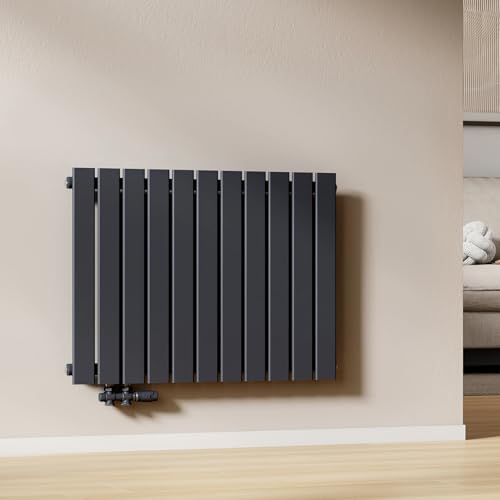 EMKE Radiador de Agua Caliente de Pared Antracita 630 × 850 mm, Panel Simple, 603W para 5 m², para Baño, Dormitorio o Salón, Montaje en Pared, sin Válvula