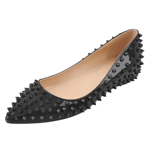 Women's Rivet Pointed Toe Slip on Flats Shoes,Fashion Studded Leather Comfortable Office2