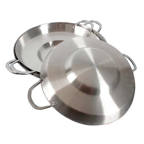 SVRITE Stainless Steel Uncoated Non- stick Concave Stir Fry Pan 38/40/45CM Round Skillet Grilling Pan Wok with Double Handle Cooking Pan for BBQ Bacon Fish Fried Food, Dishwasher Safe (38cm)