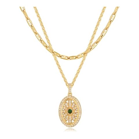 LOYATA Gold Layered Coin Necklaces for Women，14K Gold Plated Layered CZ Diamond Coin Necklace Dainty Trendy Gold Layering Pendant Necklace Jewelry for Women Cover