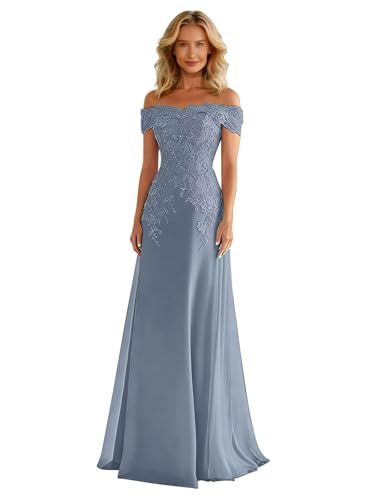 Dusty Blue Mother of the Bride Dress A-line Chiffon Wedding Guest Dresses Lace Applique Formal Party Gowns US2