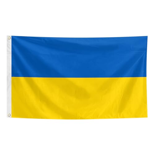 Ukraine Flag Ukrainian with Trident Banners 3x5 feet whith 2 brass washers For Patriotic Ukrainian Themed Festival Events Indoor and outdoor decoration (Ukraine Flag)
