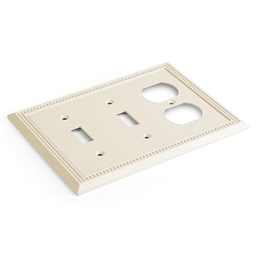 Image of Henne Bery Sunken Pearls Heavy Duty Decorative Wall Plate Switch Plate Outlet Cover (Double Toggle /Single Duplex, Light Almond)