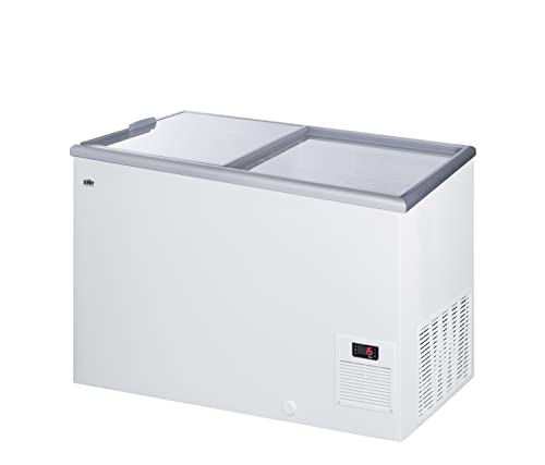 Image of Summit 43 inch Ice Cream Chest Freezer with (2) Sliding Tempared Glass Lids | Commercial Display Case for Store Supermarket | 11.7 Cu Ft, (2) Wire Baskets, 43 inchW x 23.25 inchD x 31.5 inchH, Steel, White, 115V, NSF