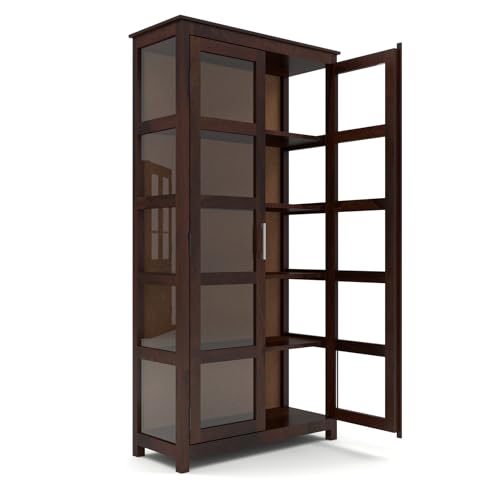 Image of Ekdantix FurnitureSolid Wood Bookshelf with Acrylic Glass Doors | Wooden Display Cabinet for Living Room | Multipurpose Storage Almirah for Books, Decor & Office Use (Walnut Finish)