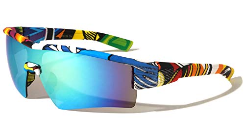 Rimless Sports Shield Graffiti Sunglasses