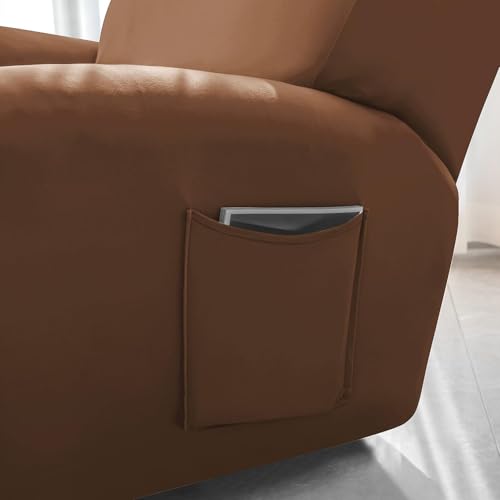 Image of HOKIPO 'SereneSolids' 140 GSM Recliner Stretch Sofa Slipcover 3 Seater Fully Covered 8-Piece Set Machine Washable Furniture Protector with Elasticity for Kids Pet, Brown (NEW-AR-4742-BR)