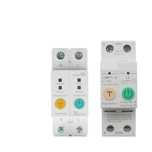Interrupteur relais WIFI 2P Tuya avec suivi KWh et protection contre les fuites