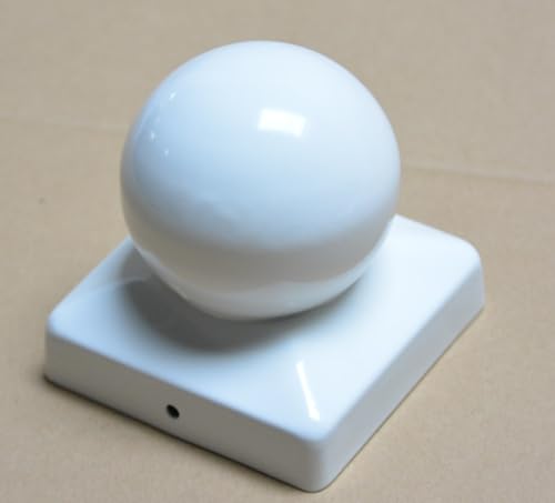 Pfostenkappe Zaunkappe Zierkappe Schutzkappe weiß beschichtet für Holzpfosten mit Kugel inkl. Edelstahl-Schrauben (Für Pfosten 10x10 cm) -SCHNELLER VERSAND AUS DEUTSCHLAND