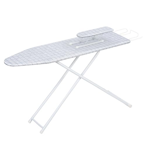 Tabla de planchar de tamaño completo, 106.7 cm, compacta, resistente, plegable, para ahorrar espacio, con cubierta resistente al calor, pies antideslizantes, altura ajustable, color blanco 1