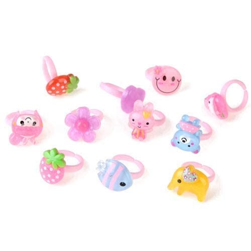 MM RETAILS Little Girl Cute Lovely Jewellery Rings Girl Pretend Play and Dress Up Rings for Party Rings Set Cartoon Cute Kids Accessory Gift for Children (Pack of - 12)