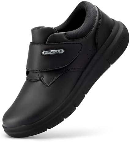 FitVille Weite Lederschuhe mit Klettverschluss Herren Business Casual Verbandschuhe Gesundheitschuhe Freizeitschuhe Bequeme Sneaker Walkingschuhe Büro EasyTop V4