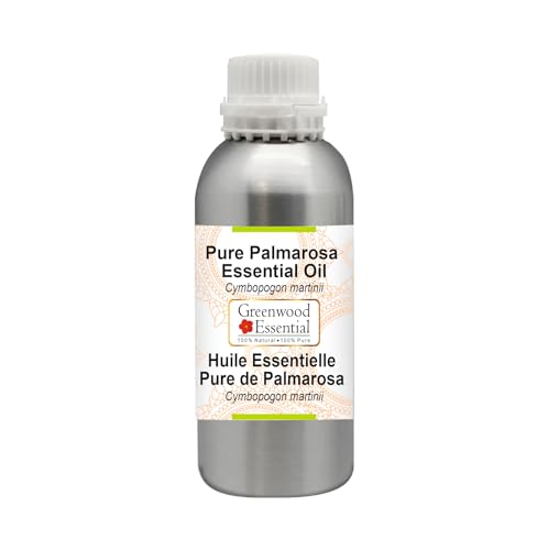 Image of Greenwood Essential Palmarosa Essential Oil (Cymbopogon martinii) Pure | Non-Sticky | Non-greasy | Lightweight | Men & Women | All Skin Types | Steam Distilled 300ml