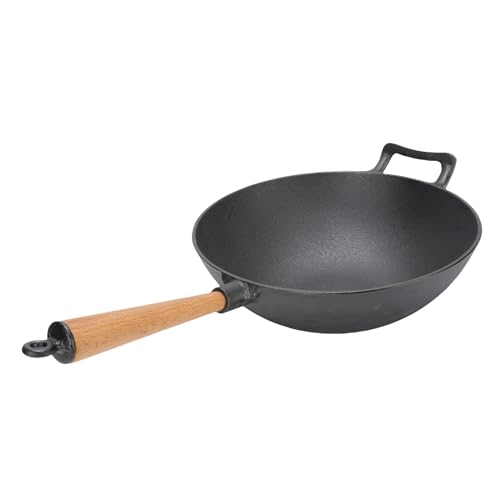 Wok de hierro fundido con mango de madera AYNEFY 12in miniatura 4