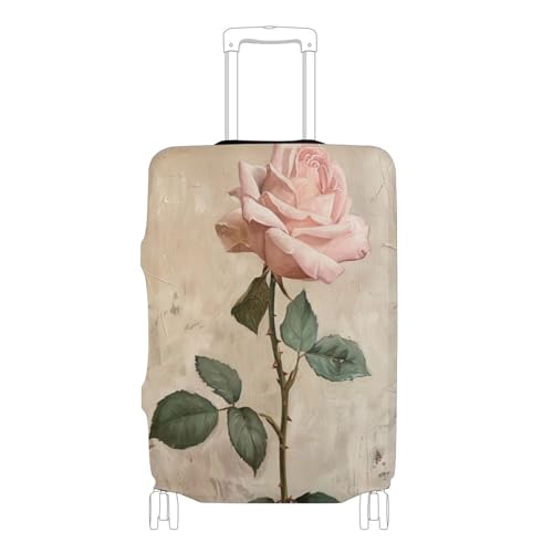Joisal Luggage Protector Suitcase Cover Cute Vintage Oil Painting Pink Rose Washable Suit Case Travel Essentials for Women, M, Fits 22-24 Inch Case