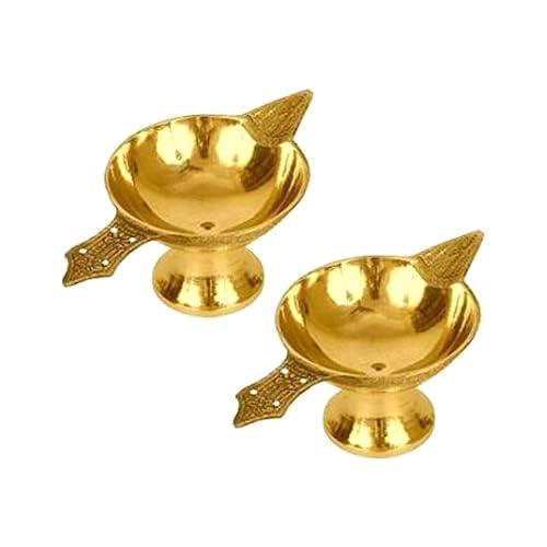 Chef Turtles Pure Brass Pooja Diya Deepak Indian Oil Lamp for Daily Puja & Rituals Purpose | Home Décor, Office & Temples | Festive Gifts | Akhand Jyoti Lamp for Diwali- Set of 2pieces(Small)