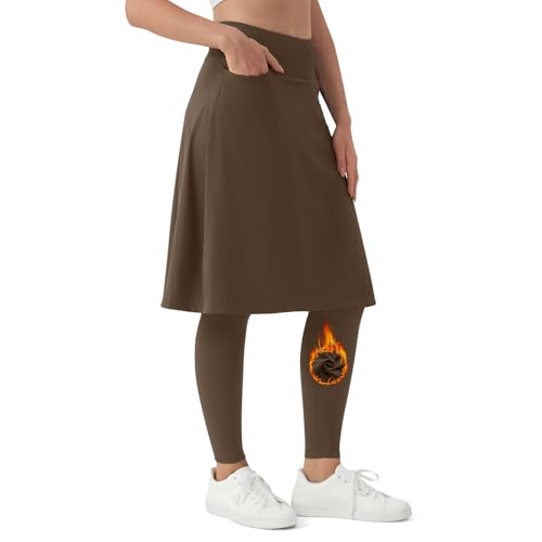 beroy Women's Knee Length Skirt with Fleece Full Leggings Athletic Tennis Skorts Modest Skirted Legging Pockets